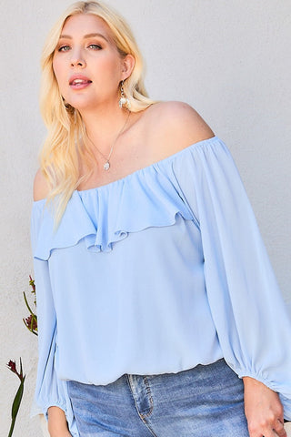 Off Shoulder Ruffle Bubble Sleeve Top Look Up Deals