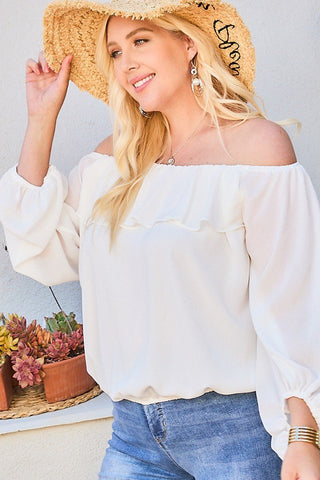 Off Shoulder Ruffle Bubble Sleeve Top Look Up Deals