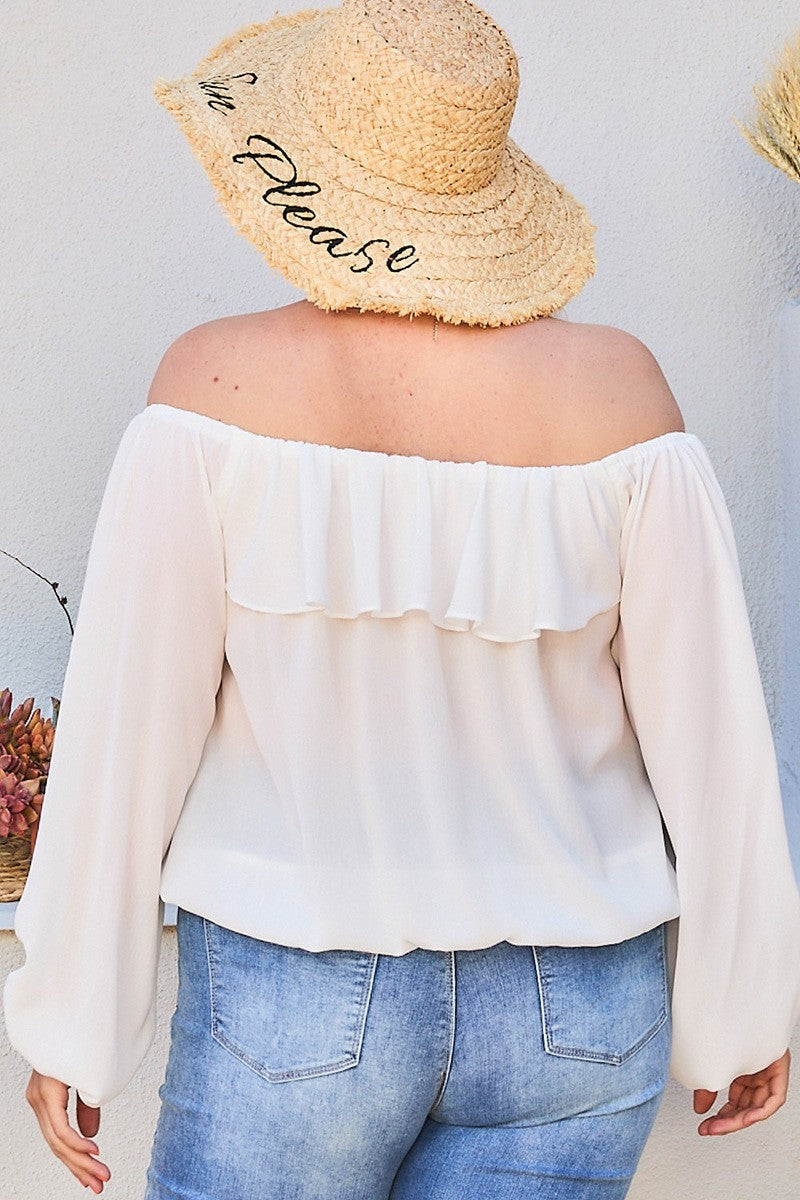 Off Shoulder Ruffle Bubble Sleeve Top Look Up Deals