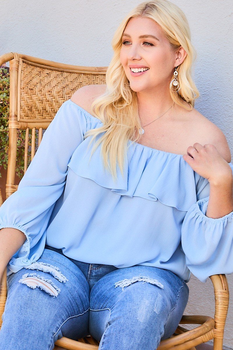 Off Shoulder Ruffle Bubble Sleeve Top Look Up Deals