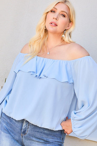 Off Shoulder Ruffle Bubble Sleeve Top Look Up Deals