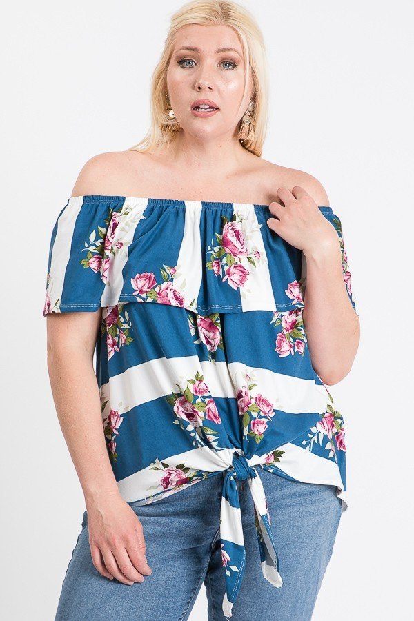 Off Shoulder Ruffled Front Tie Top Look Up Deals