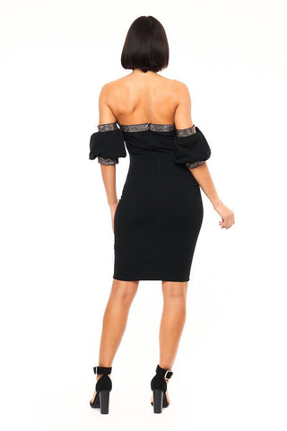 Off shoulder studded band detailed fashion dress Look Up Deals