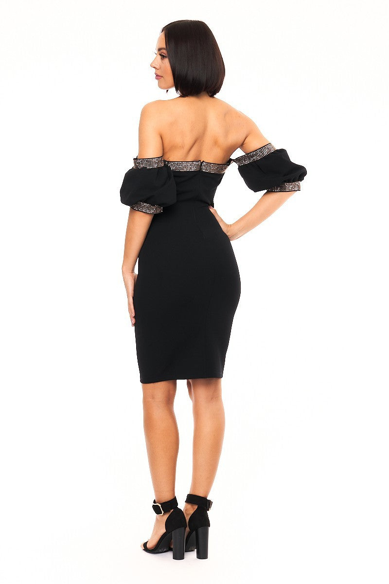 Off shoulder studded band detailed fashion dress Look Up Deals