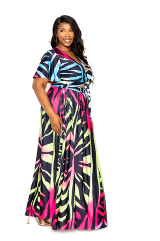 Ombre Animal Maxi Skirt & Top Set Look Up Deals