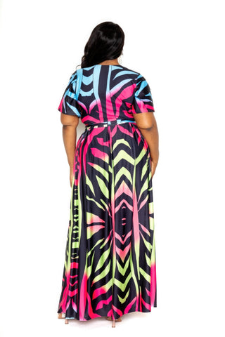 Ombre Animal Maxi Skirt & Top Set Look Up Deals