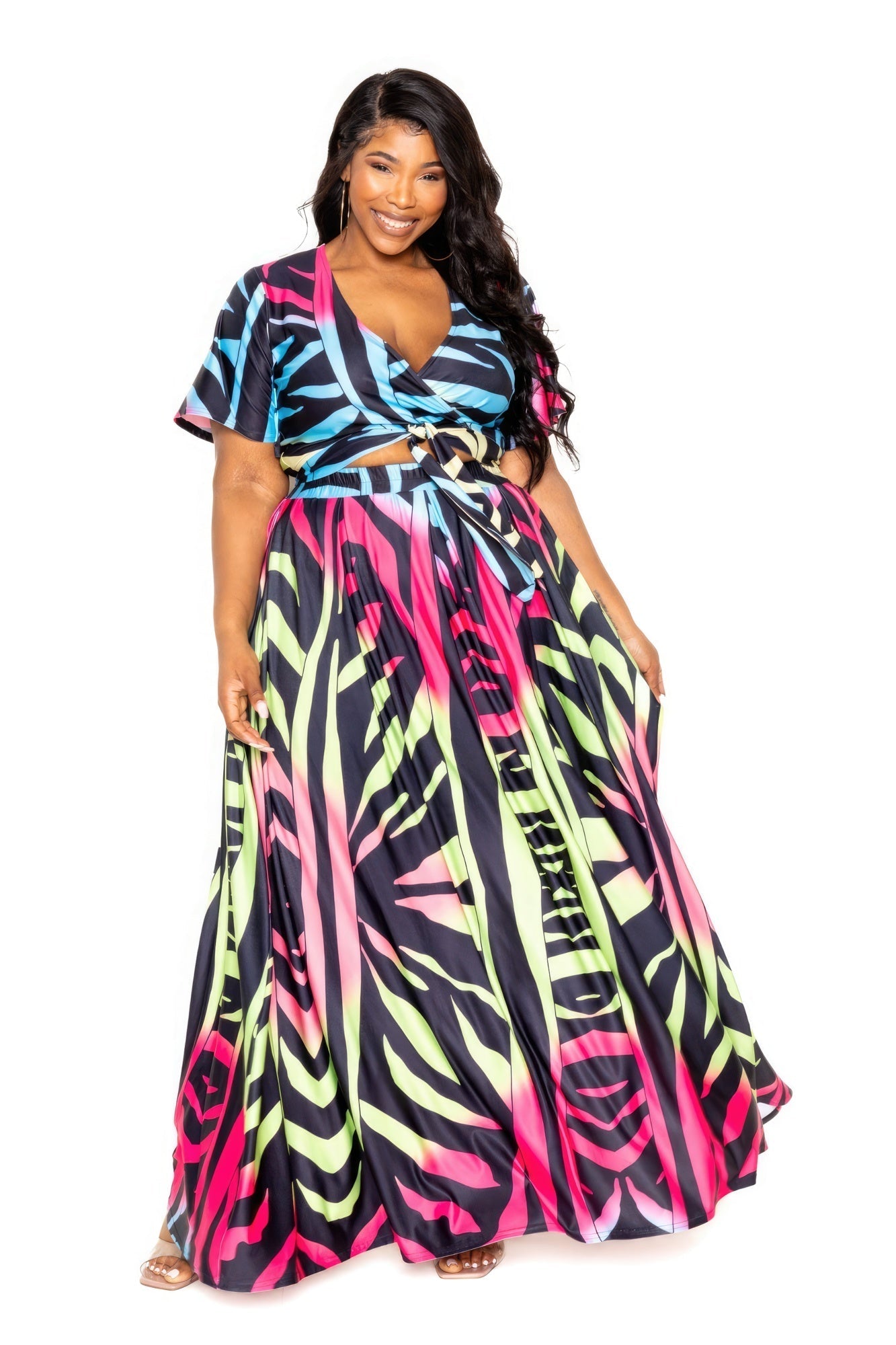 Ombre Animal Maxi Skirt & Top Set Look Up Deals