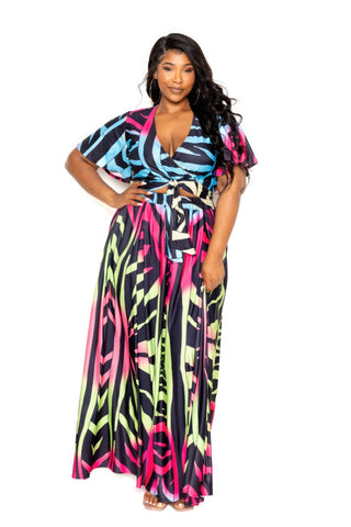 Ombre Animal Maxi Skirt & Top Set Look Up Deals