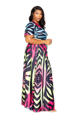 Ombre Animal Maxi Skirt & Top Set Look Up Deals