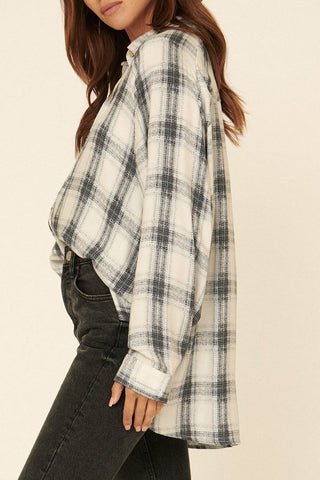 Oversized Loose Fit Plaid Shirt Look Up Deals