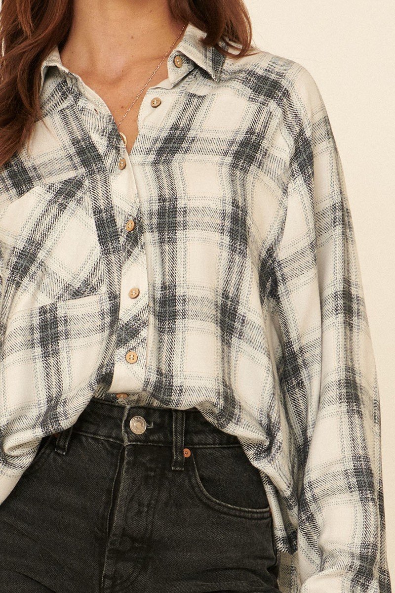 Oversized Loose Fit Plaid Shirt Look Up Deals