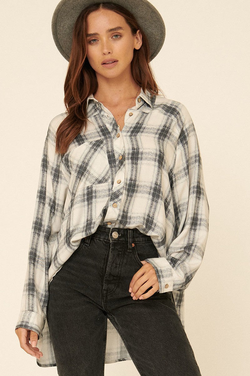 Oversized Loose Fit Plaid Shirt Look Up Deals