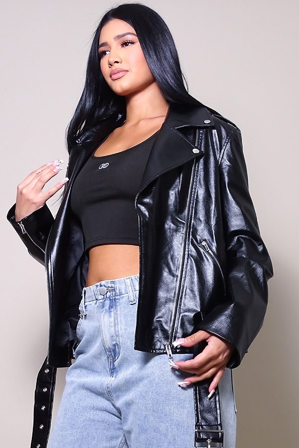 Oversized Moto Leather Jacket Look Up Deals