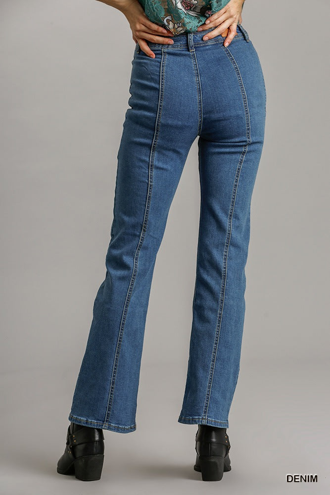 Panel Straight Cut Denim Jeans With Pockets Look Up Deals