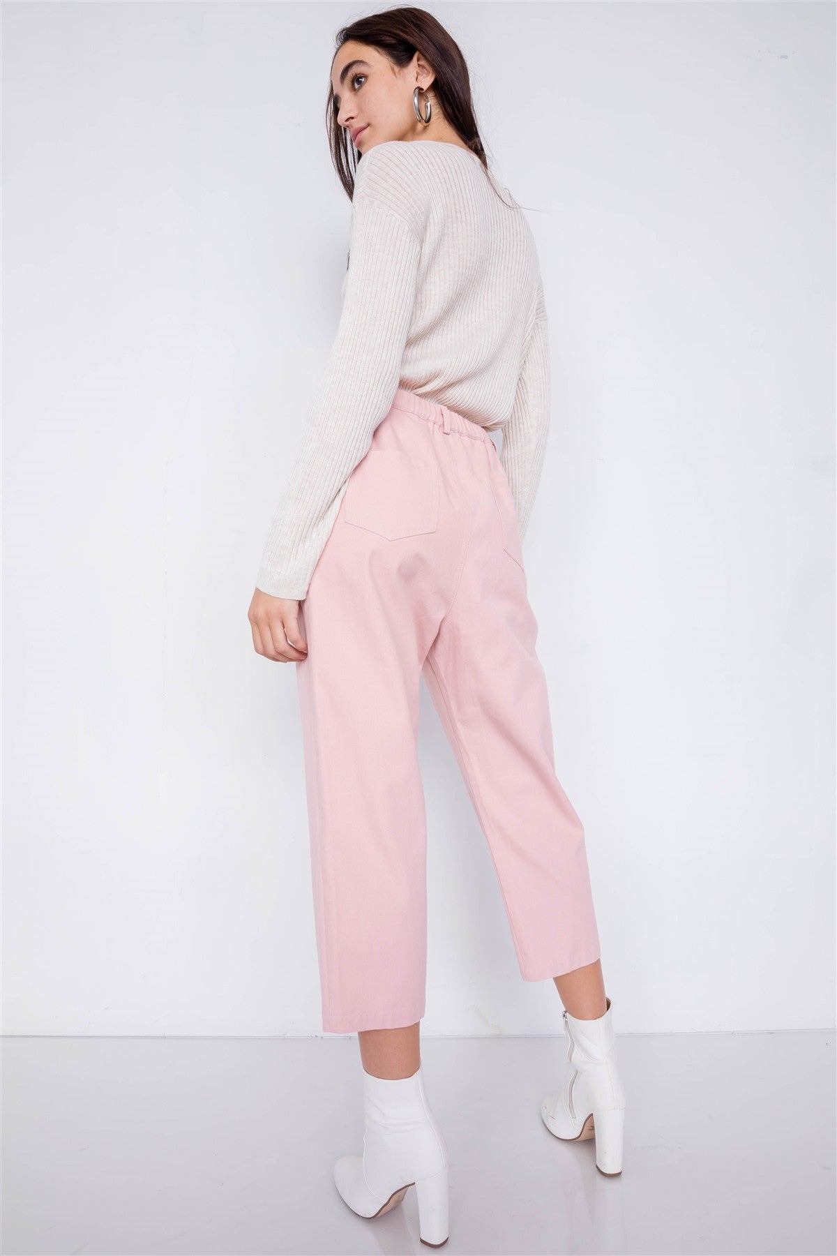 Pastel Chic Solid Ankle Wide Leg Adjustable Snap Waist Pants Look Up Deals