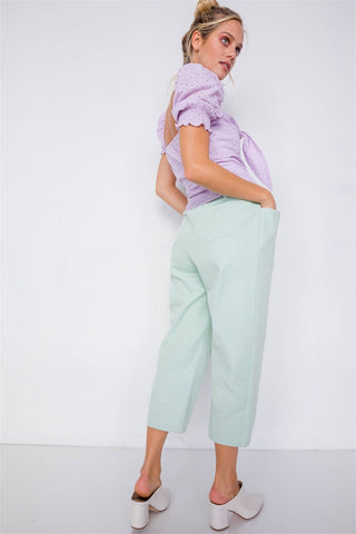 Pastel Chic Solid Ankle Wide Leg Adjustable Snap Waist Pants Look Up Deals