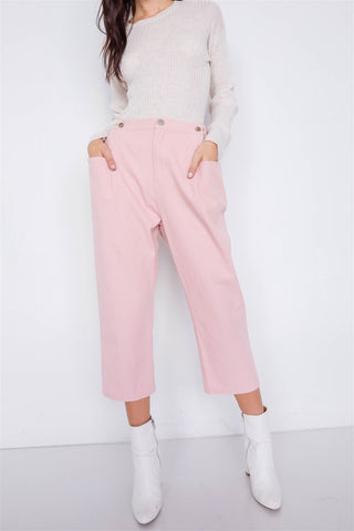 Pastel Chic Solid Ankle Wide Leg Adjustable Snap Waist Pants Look Up Deals