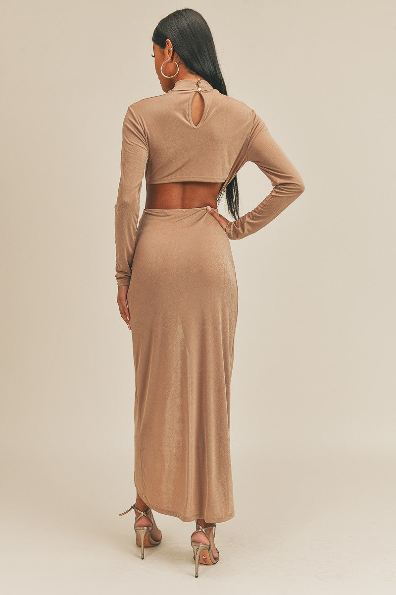 Pecan Brown Open Front Dress Look Up Deals