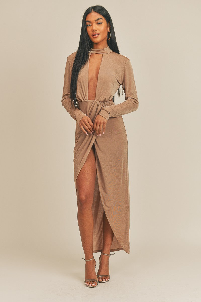 Pecan Brown Open Front Dress Look Up Deals