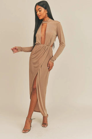 Pecan Brown Open Front Dress Look Up Deals