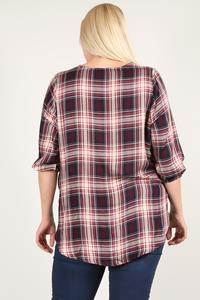 Plaid 3/4 Sleeve Top With Hi-lo Hem, V-neckline, And Relaxed Fit Look Up Deals