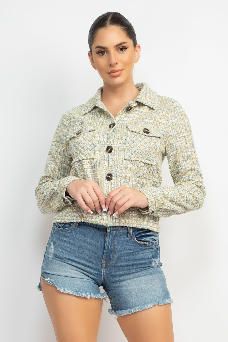 Plaid Button-down Tweed Jacket Look Up Deals