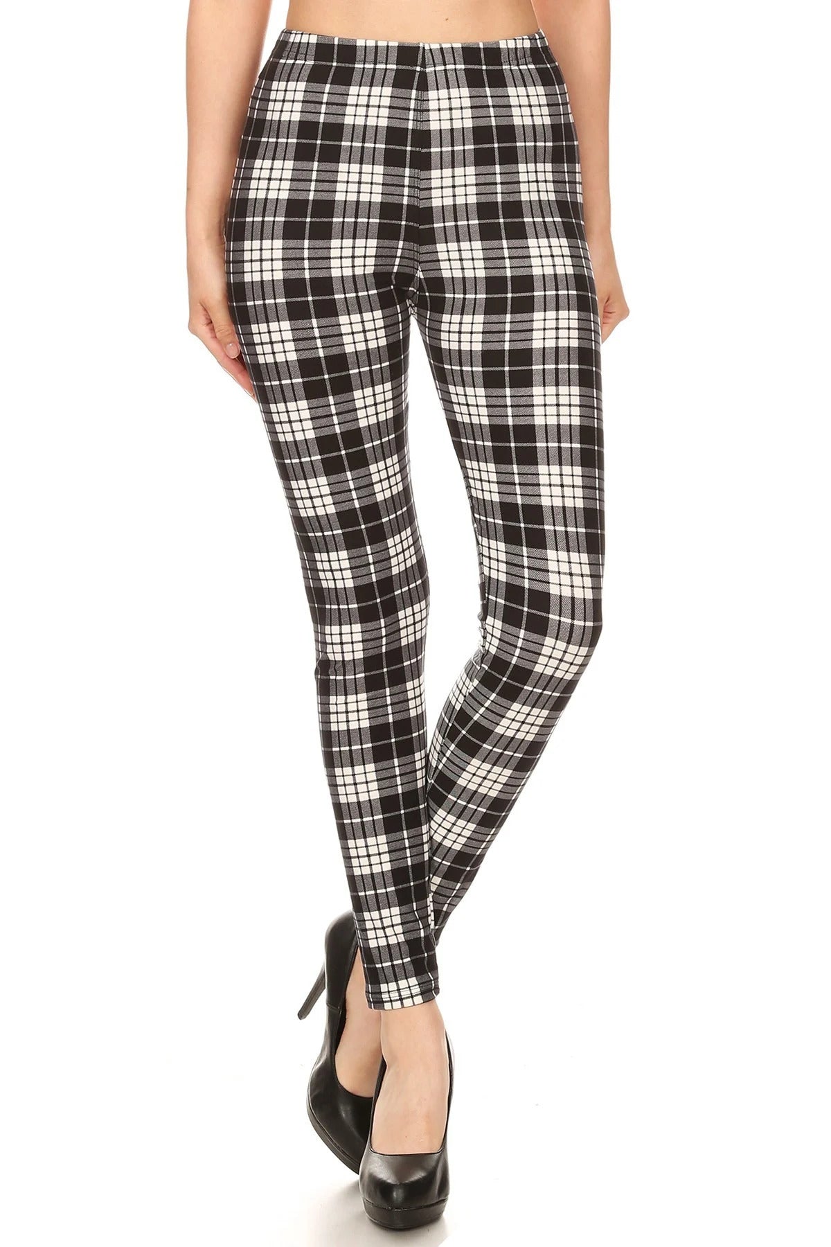 Plaid High Waisted Leggings In A Fitted Style, With An Elastic Waistband Look Up Deals