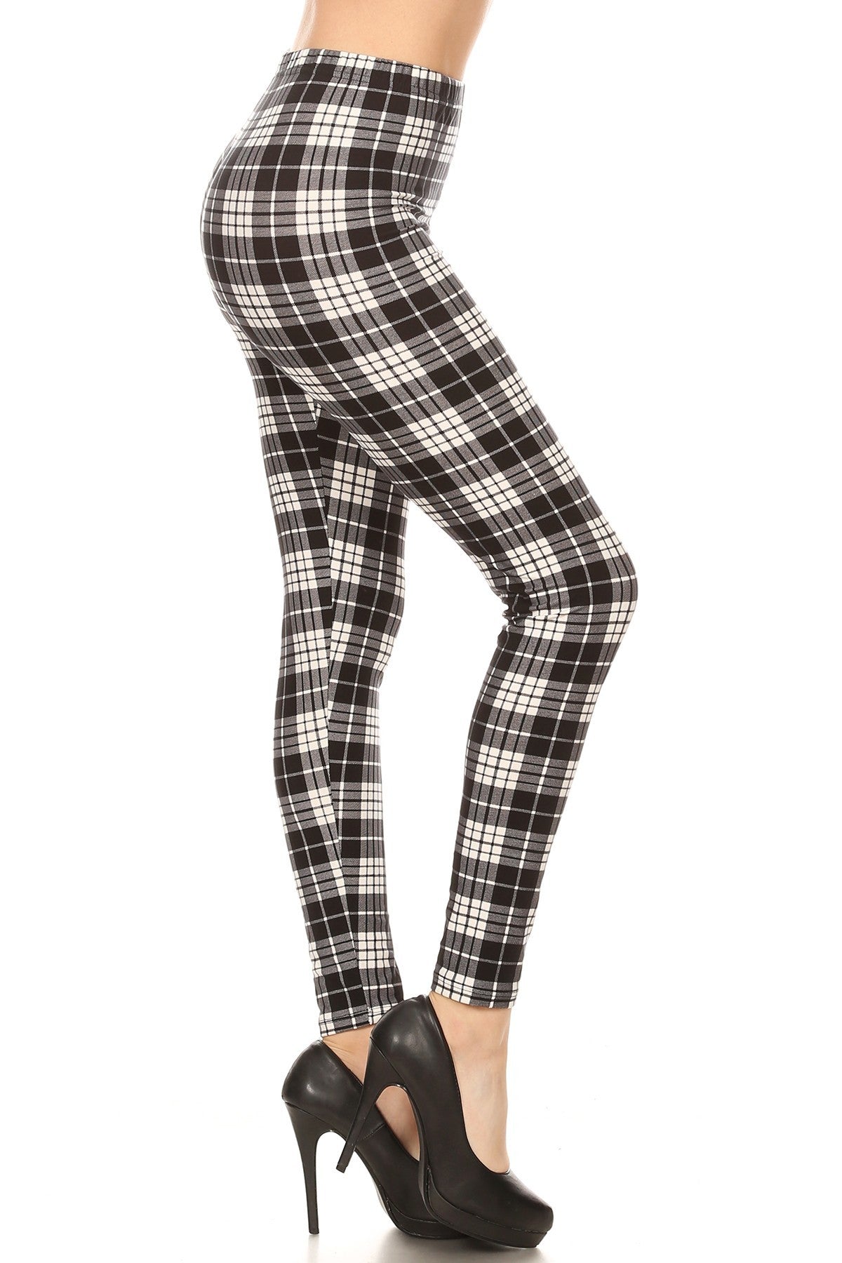 Plaid High Waisted Leggings In A Fitted Style, With An Elastic Waistband Look Up Deals