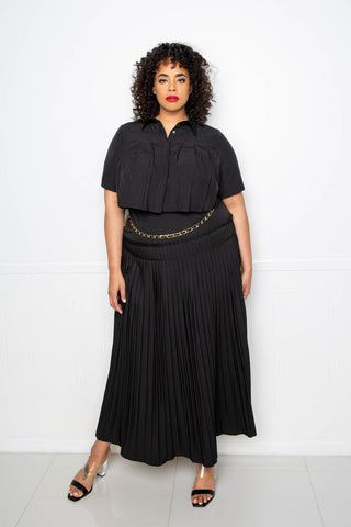 Pleated Cropped Shirt And Maxi Skirt Set Look Up Deals