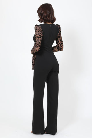 Plunging V Buckle Detail Leopard Jumpsuit Look Up Deals