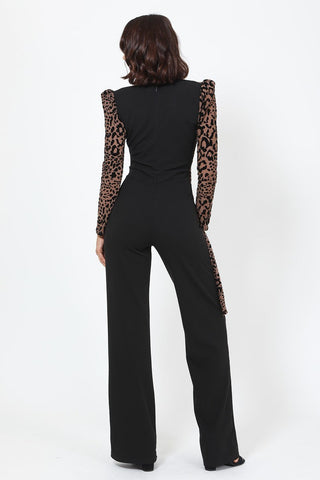 Plunging V Buckle Detail Leopard Jumpsuit Look Up Deals