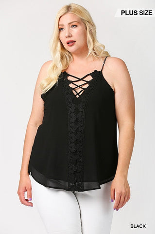 Plunging V-neckline Lattice Top With Scalloped Lace Look Up Deals