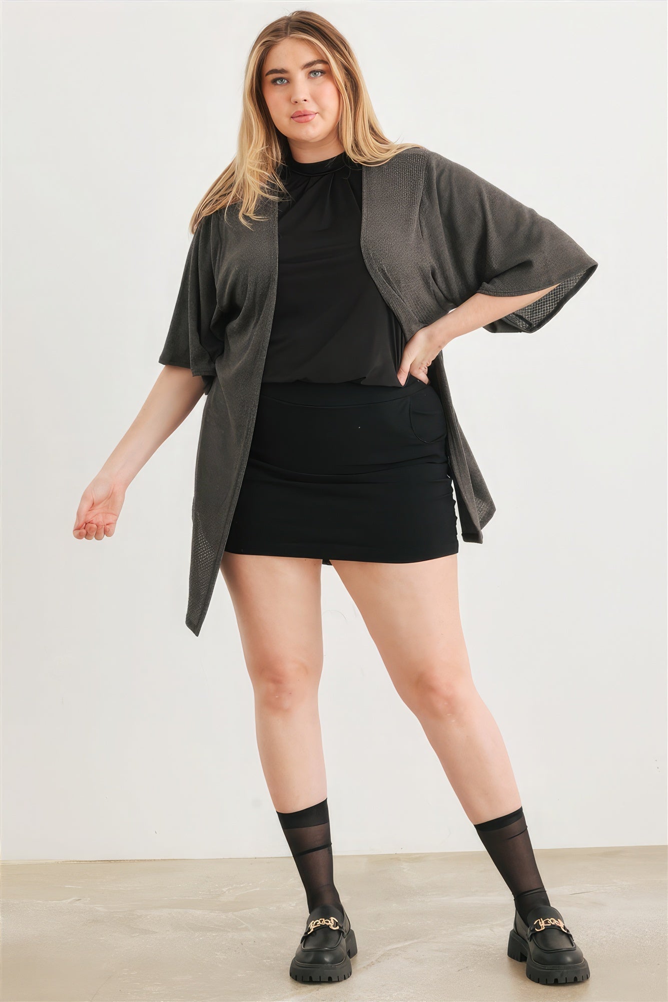 Plus Charcoal Knit Open Front Cardigan Look Up Deals