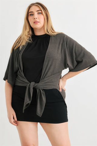 Plus Charcoal Knit Open Front Cardigan Look Up Deals