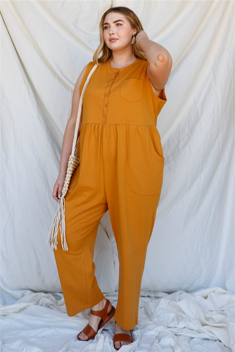 Plus Cotton Front Button Up Detail Sleeveless Jumpsuit Look Up Deals