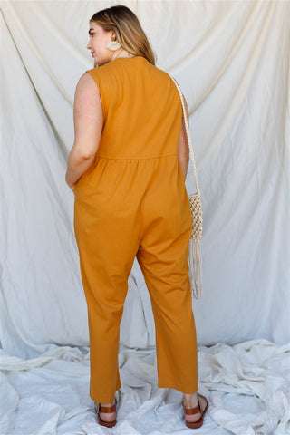 Plus Cotton Front Button Up Detail Sleeveless Jumpsuit Look Up Deals