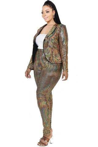 Plus Disco Metallic Sequins 2 Piece Jacket Set Look Up Deals