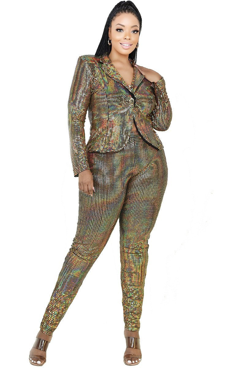 Plus Disco Metallic Sequins 2 Piece Jacket Set Look Up Deals