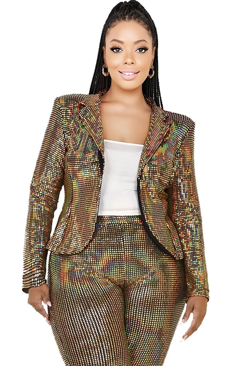 Plus Disco Metallic Sequins 2 Piece Jacket Set Look Up Deals