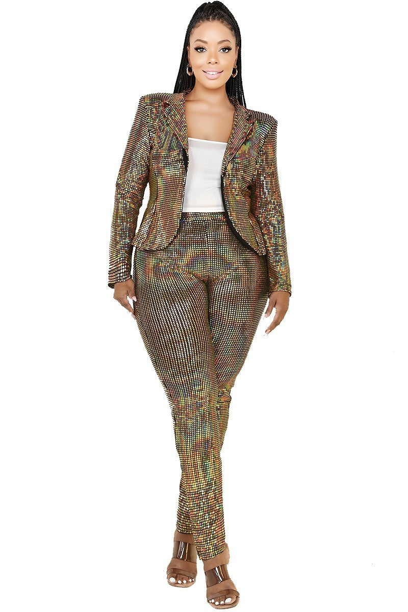 Plus Disco Metallic Sequins 2 Piece Jacket Set Look Up Deals