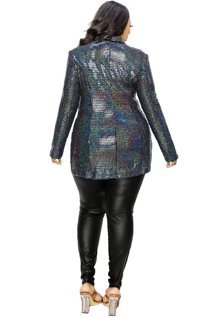 Plus Disco Metallic Sequins Double Breasted Blazer Look Up Deals