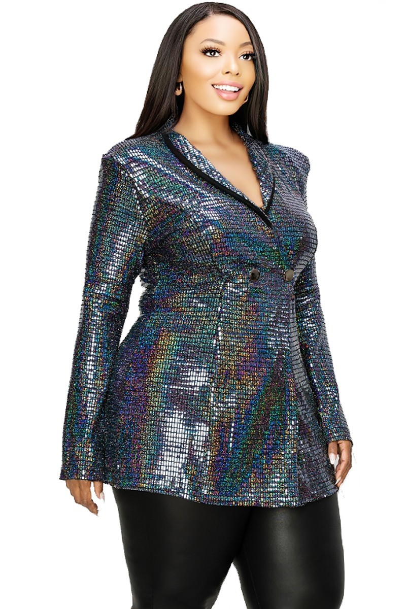 Plus Disco Metallic Sequins Double Breasted Blazer Look Up Deals