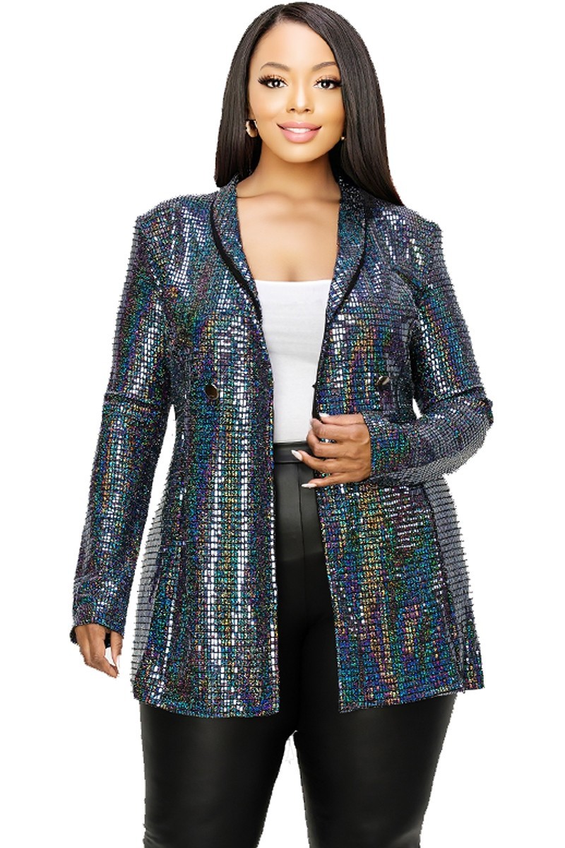 Plus Disco Metallic Sequins Double Breasted Blazer Look Up Deals