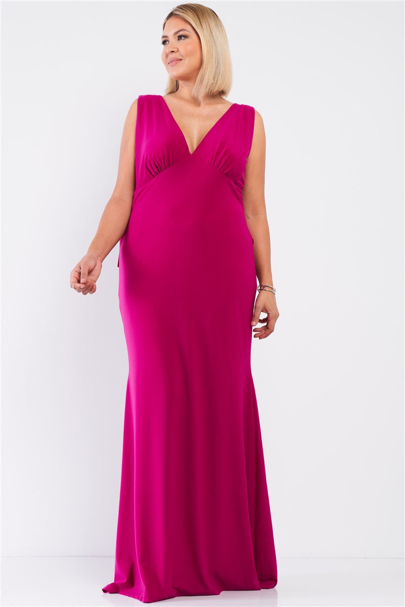 Plus Draped Back V-neck Sleeveless Maxi Dress Look Up Deals