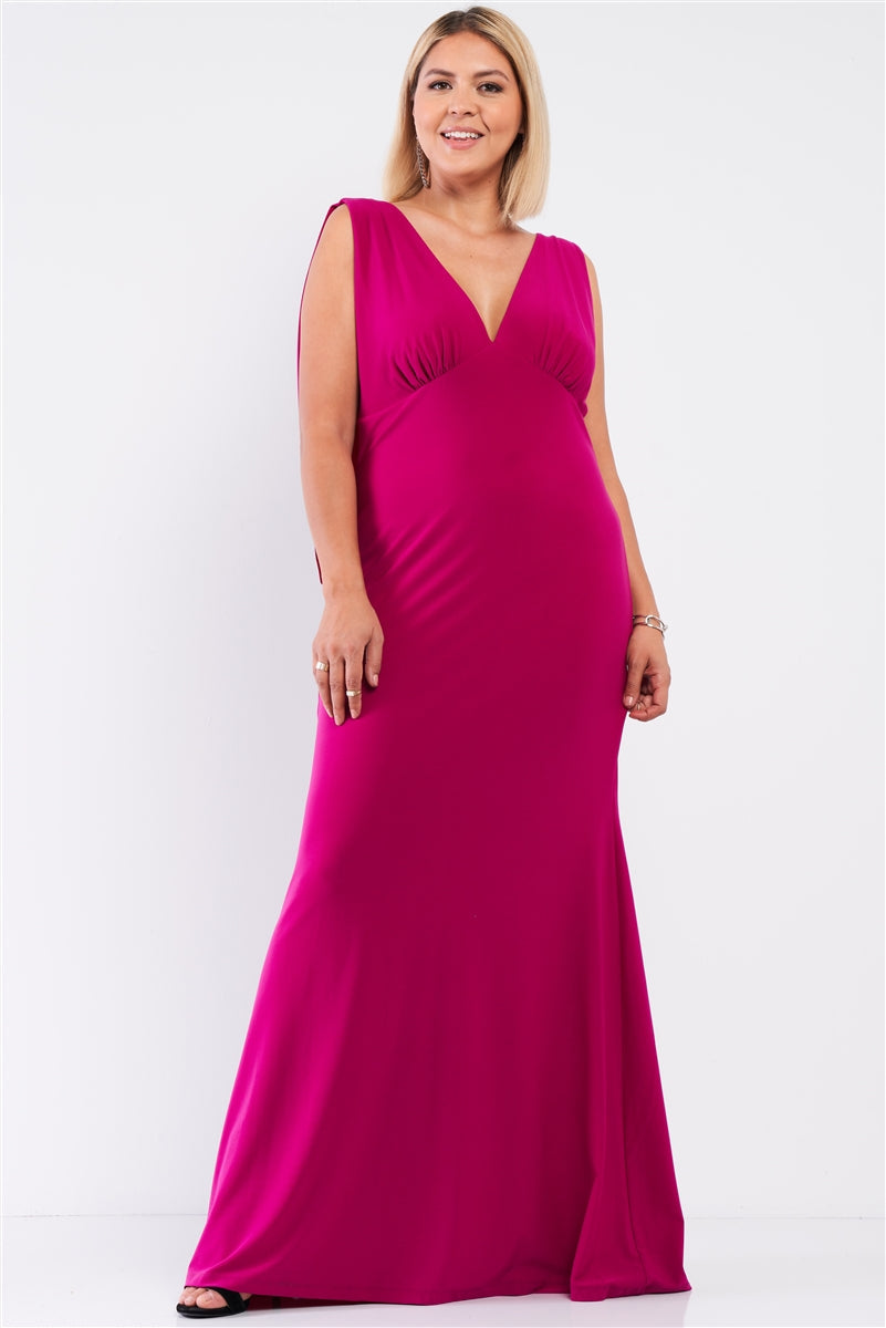 Plus Draped Back V-neck Sleeveless Maxi Dress Look Up Deals