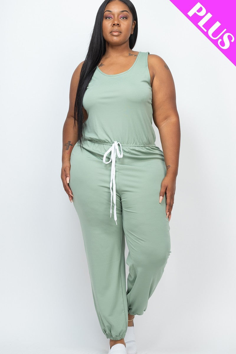 Plus Elasticized Waist Jogger Jumpsuit Look Up Deals