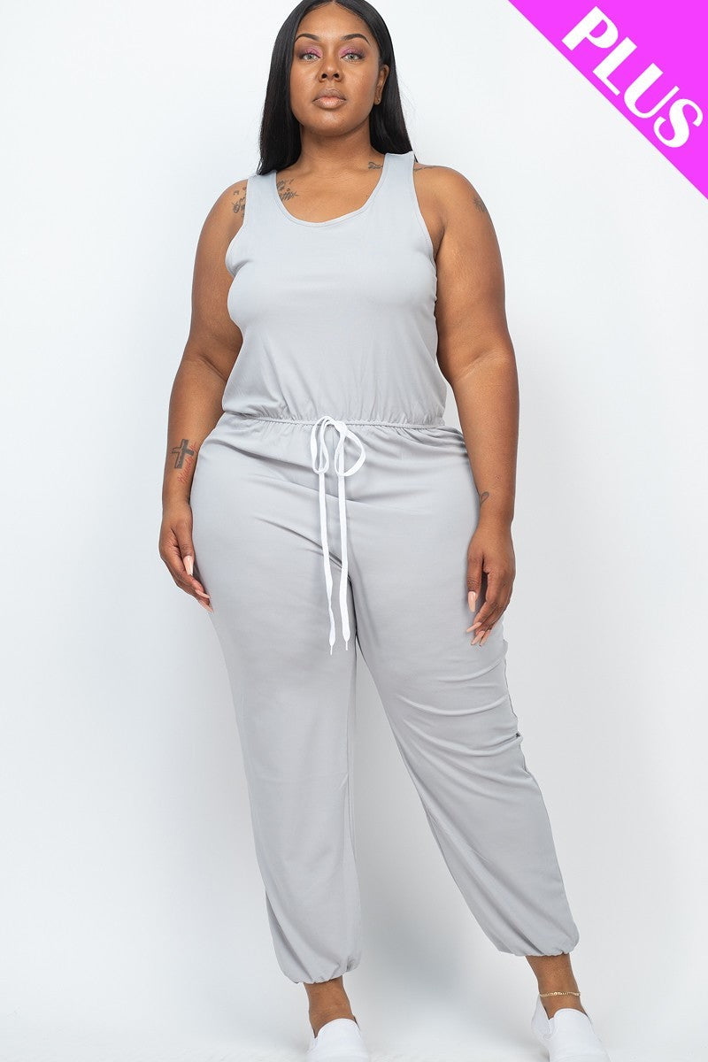 Plus Elasticized Waist Jogger Jumpsuit Look Up Deals