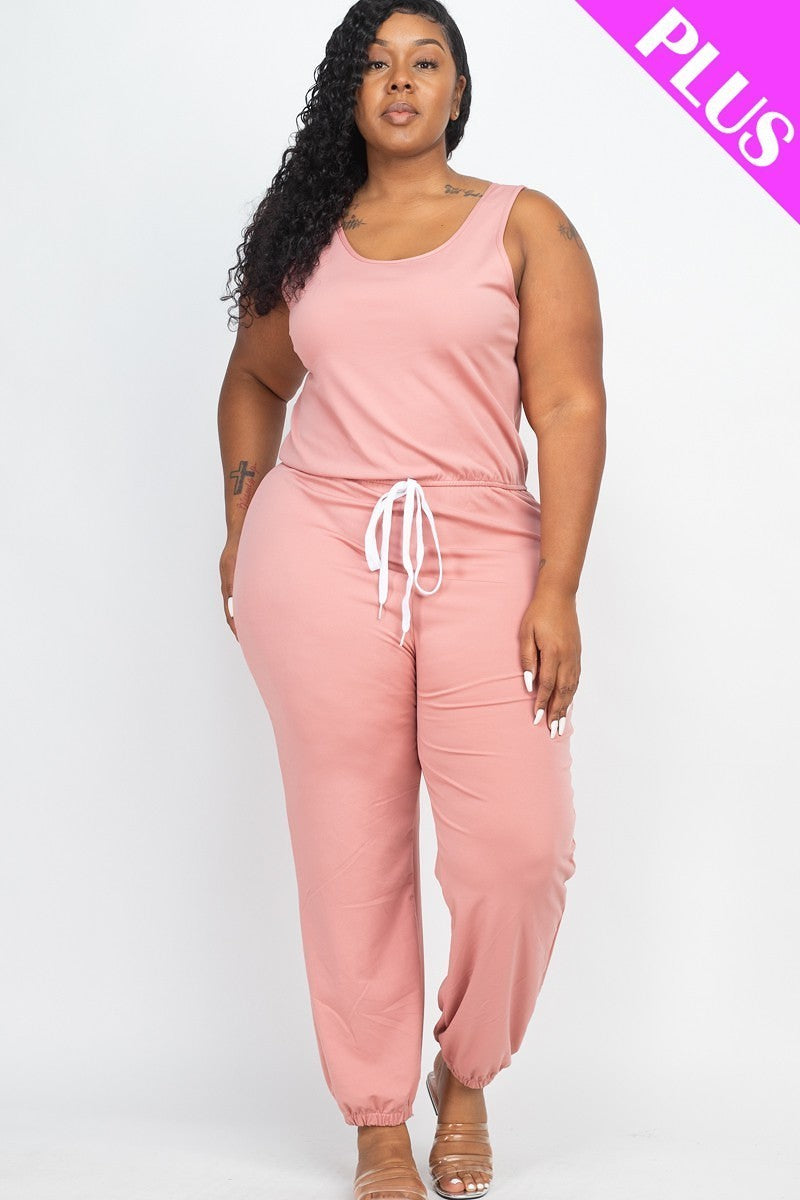 Plus Elasticized Waist Jogger Jumpsuit Look Up Deals