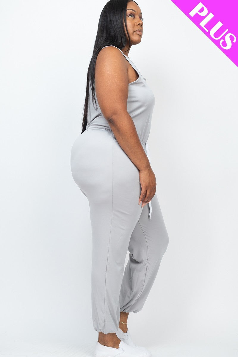 Plus Elasticized Waist Jogger Jumpsuit Look Up Deals