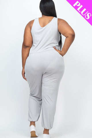 Plus Elasticized Waist Jogger Jumpsuit Look Up Deals